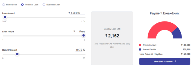ICICI Bank Personal Loans EMI Calculation 