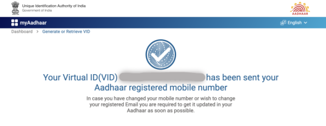 16-digit Aadhaar VID Number