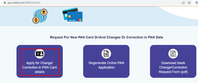Apply for Change or Correction in PAN Card details