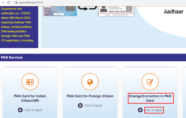 how to make Correction in PAN Card