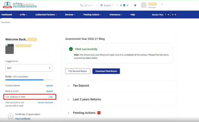 Link Aadhaar pan with loging through income tax website 