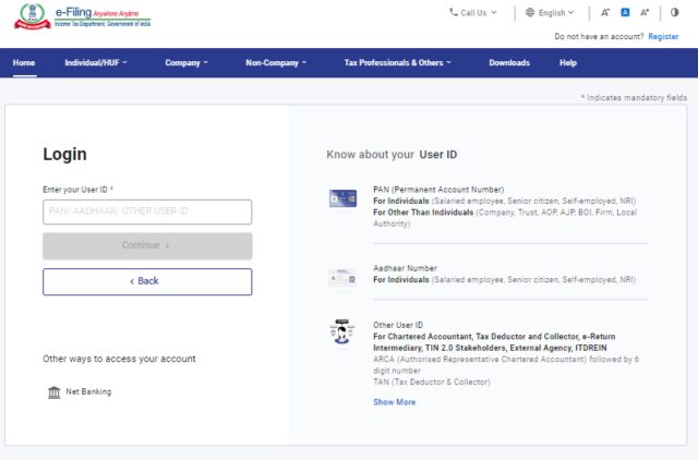 Linking your PAN with Aadhaar on filing portal