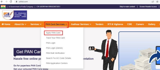 Apply PAN Card through official website