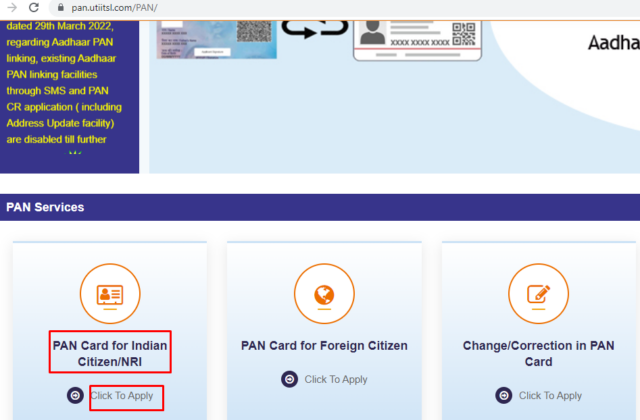 option for apply PAN card