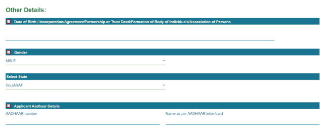 how to fill Personal Details for pan card 