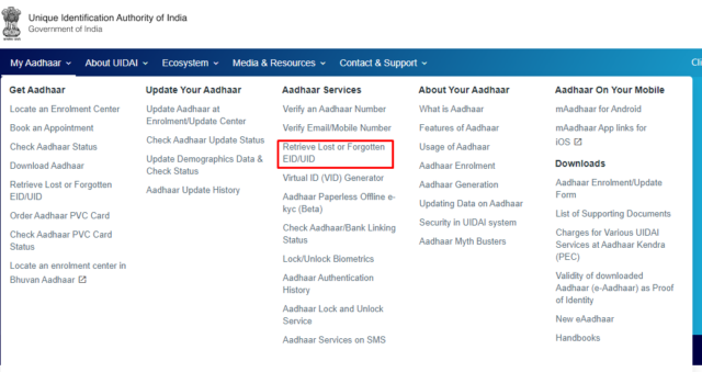 Steps to Retrieve Aadhaar