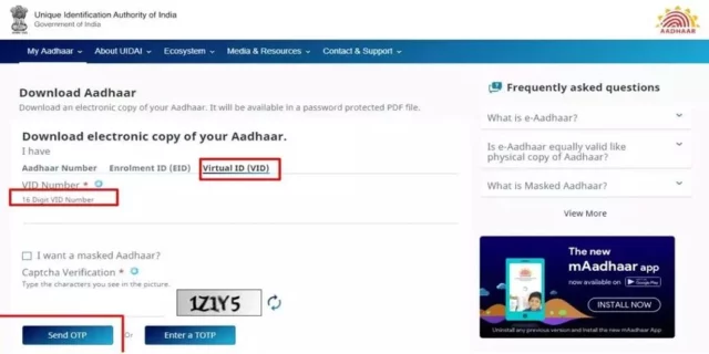 Aadhaar Card Download Using VID