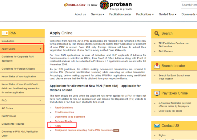 Duplicate PAN Card option on tin ndls website