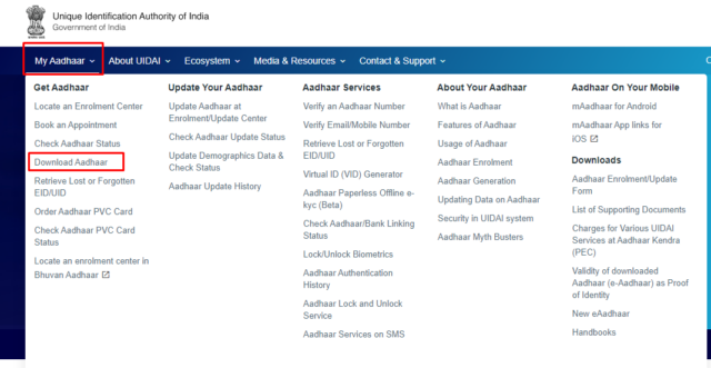 download adhaar from website 