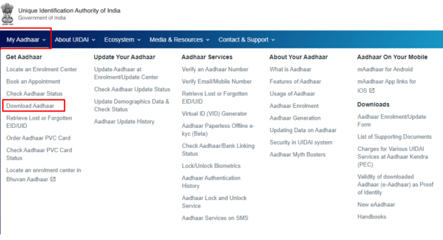 download adhaar from website