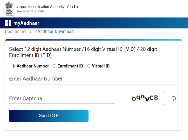 E-Aadhaar Download Steps