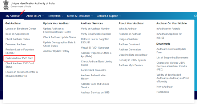 Steps to Order Aadhaar PVC Card