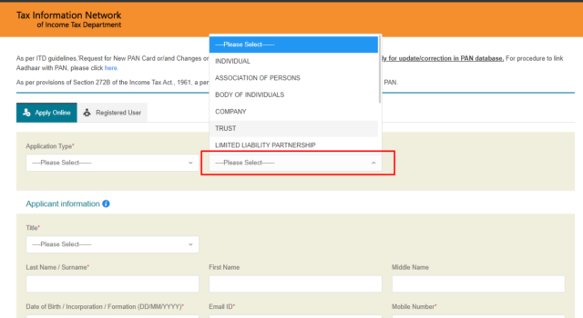 Select category for duplicate pan card