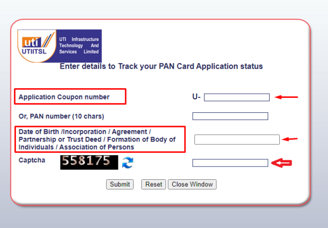 uti pan card status check through coupon