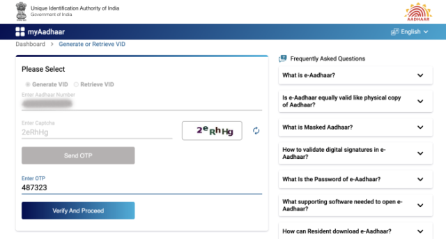 fill the details for aadhaar vid 