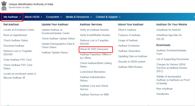 option to Aadhaar virtual id generator
