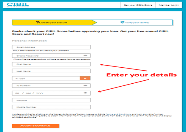 Create Account on cibil