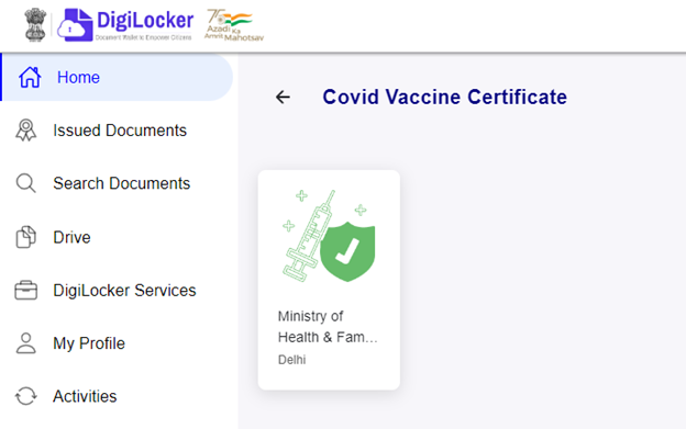 Get Certificate of COVID Vaccination from digilocker