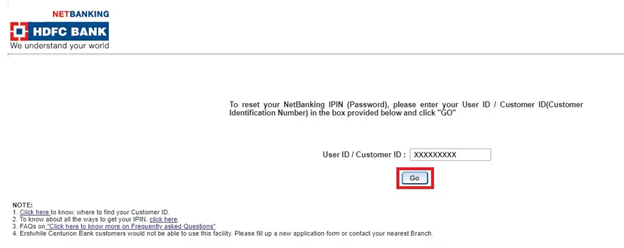 Customer id option in HDFC bank