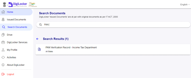 PAN record Verification in digilocker