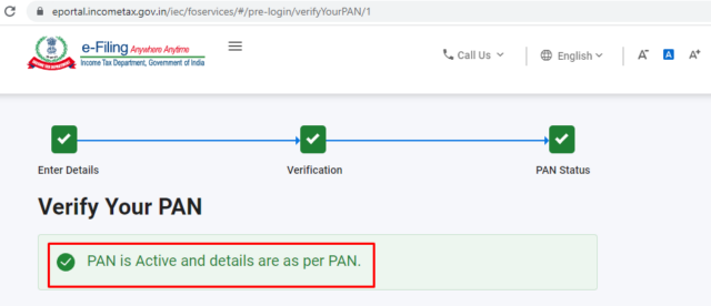 PAN is Active, and details are as per PAN