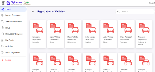 Registration of Vehicles in digi locker