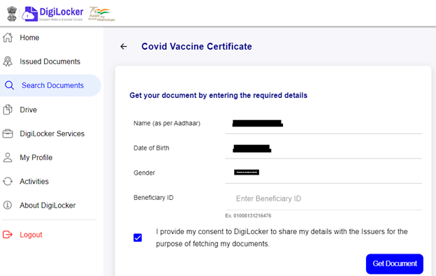 Download a Vaccination Certificate from DigiLocker