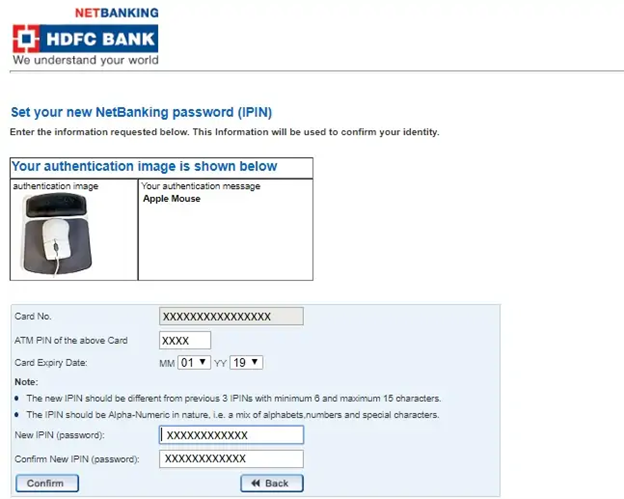 enter your new netbanking in HDFC bank