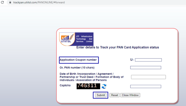 pan card status check by coupon number