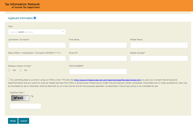 fill the pan card details 