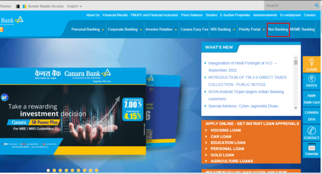 Canara Bank netbanking Registration 