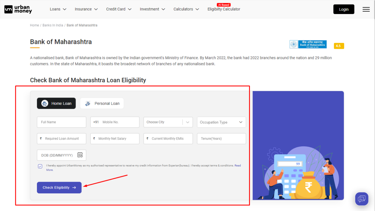 Bank of Maharashtra Home Loan Eligibility Calculator Online