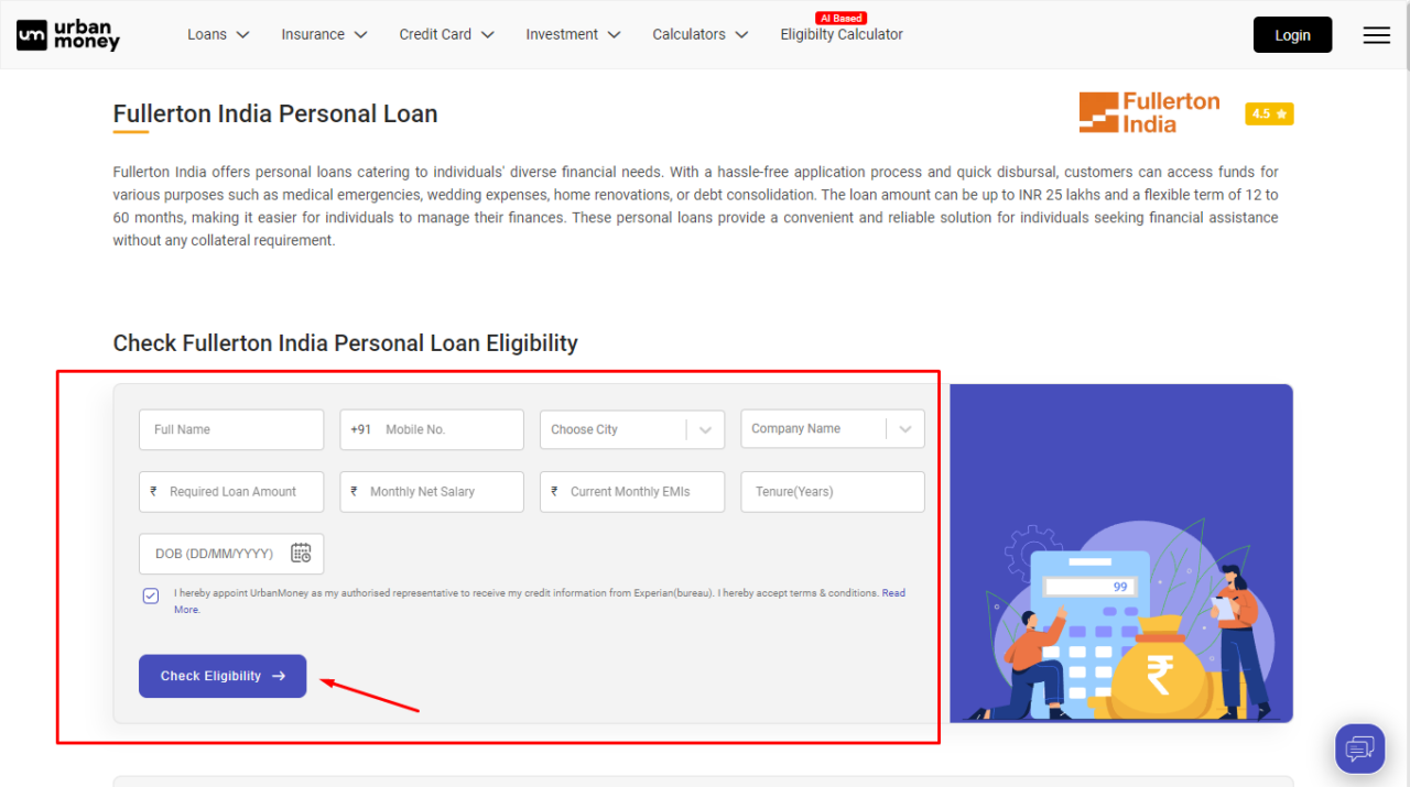 Fullerton India Personal Loan Eligibility Calculator Check Now