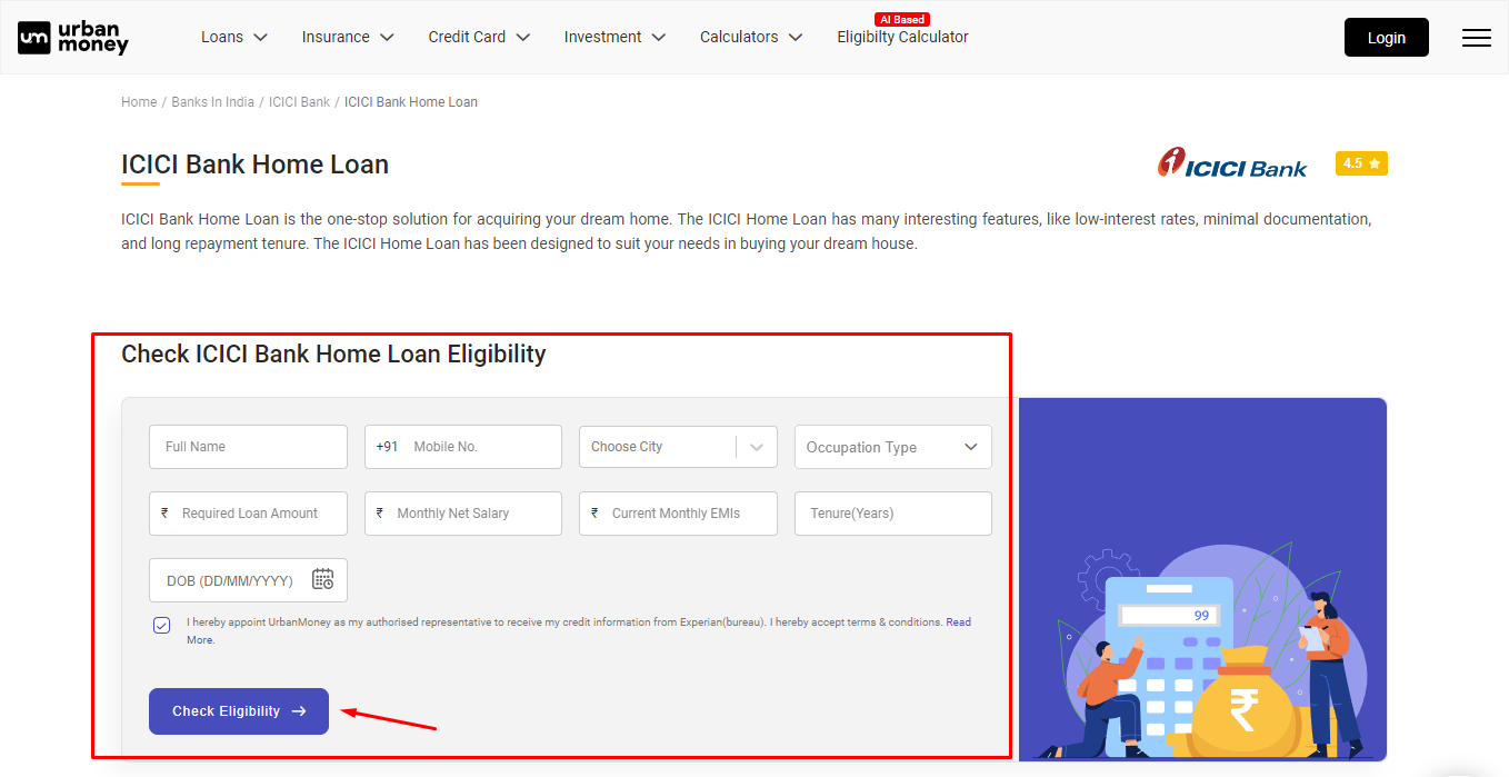 ICICI Home Loan Eligibility Calculator Check Housing Loan Eligibility