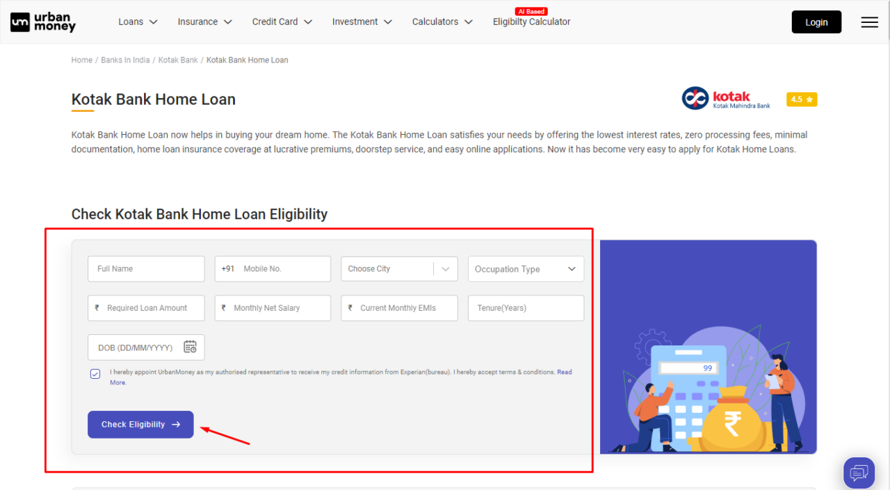 Kotak Home Loan Eligibility Calculator Check Housing Loan Eligibility