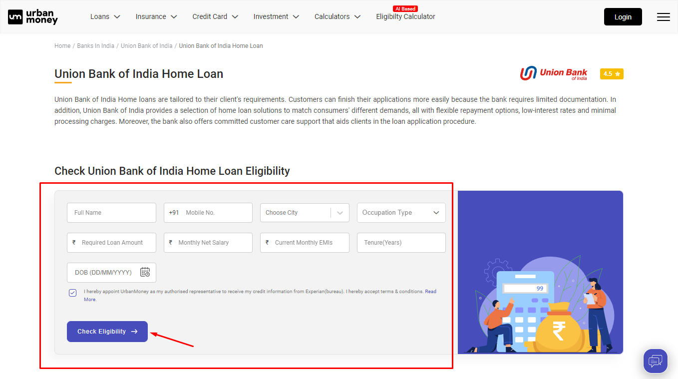 Union Bank Home Loan Eligibility Calculator Check Housing Loan Eligibility